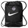 A black Nike drawstring backpack with a front zip pocket, featuring a white Nike swoosh and a Celebration High School logo on the front, set against a plain white background.